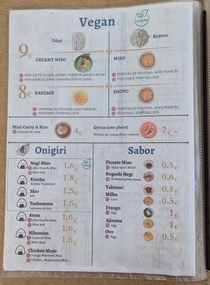 Menu at KIRITA in Funchal