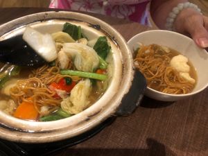 Clay Pot Yee mee. Lots of veggie, savory gravy 8/10 at Zhenyi Veggie Place 真一素食坊 in Northeast Singapore