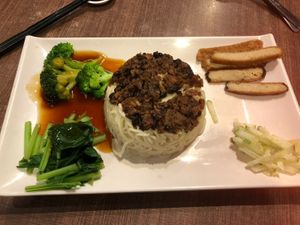 Mince meat noodle!$5.50 at Zhenyi Veggie Place 真一素食坊 in Northeast Singapore