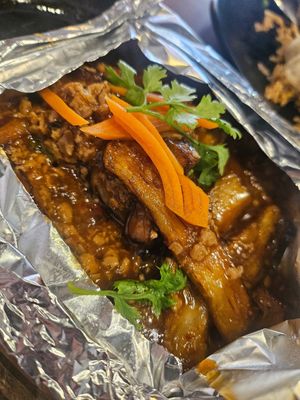 Hotplate Eggplant 😍 ~ 28/9/23 at Zhenyi Veggie Place 真一素食坊 in Northeast Singapore