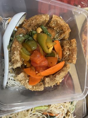 Yam ring… strange tomato sauce 6/10  at Zhenyi Veggie Place 真一素食坊 in Northeast Singapore