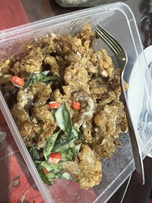 Buttered frog legs 6/10. Too much batter  at Zhenyi Veggie Place 真一素食坊 in Northeast Singapore