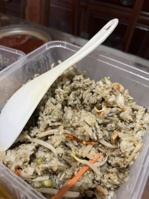 Olive fried rice- clumpy mess 6/10  at Zhenyi Veggie Place 真一素食坊 in Northeast Singapore