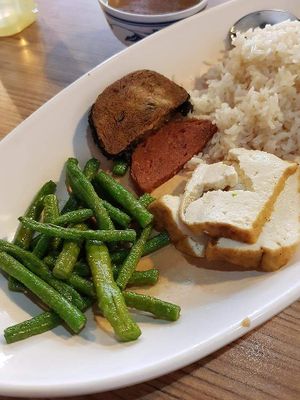 Comes with the long bean , bean curd , mock fish etc at Zhenyi Veggie Place 真一素食坊 in Northeast Singapore