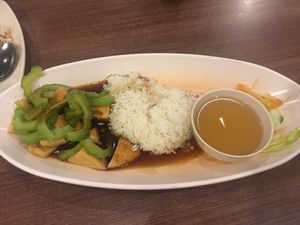 Bitter gourd beancurd rice at Zhenyi Veggie Place 真一素食坊 in Northeast Singapore