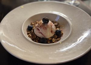 Rose and ginger dessertt  at Bistro 18 in Vilnius