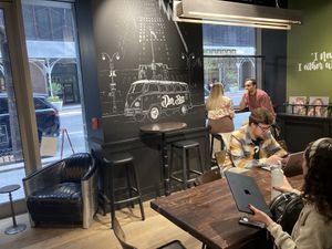 Inside seating  at Ground Central Coffee Company in New York City