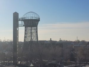 Restaurant is at the base of the water tower at Bukhara Tower Restaurant in Bukhara
