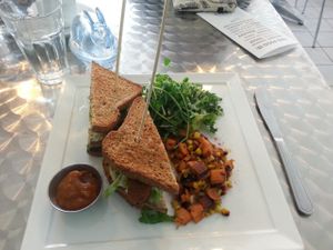 Delicious brunch sandwich and sides. Photo taken spring 2015. at Doug McNish Public Kitchen in Toronto