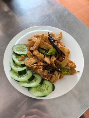 Crispi vegan pork at Ha Pham Vietnamese Restaurant in Pakse