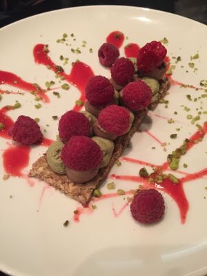 Divine pistacchio and raspberry dessert! at 42 Degrés in Paris