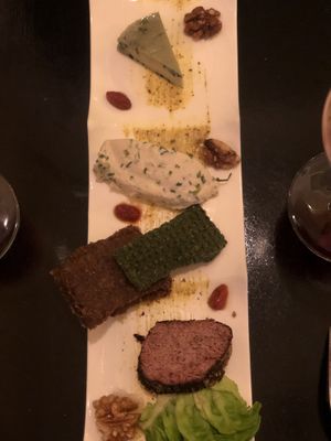 Three vegan cheese platter (all so creative and yummy!)   at 42 Degrés in Paris