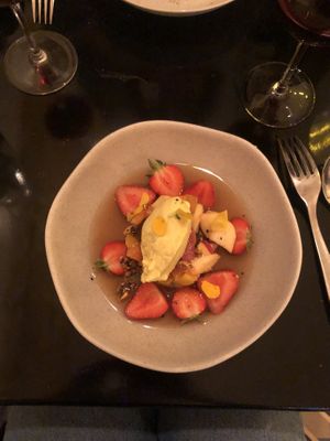 Fruit salad with a minty ice cream for dessert   at 42 Degrés in Paris