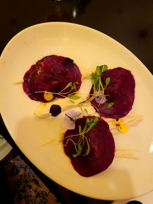 Pickled beets ravioli at 42 Degrés in Paris