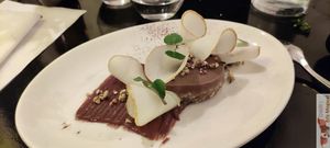 pear and carob tart at 42 Degrés in Paris