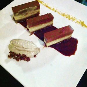 Triple-chocolate cake with licorice gelato at 42 Degrés in Paris