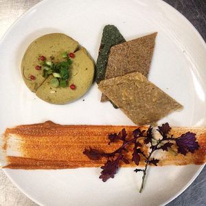 Raw faux-gras, flax crackers, chutney at 42 Degrés in Paris
