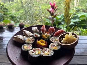 Made's delicious sushi with our homemade watermelon "toona" at The Jungle Nook - Harmony Hill in Tampaksiring