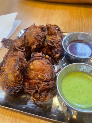 Onion bhajis  at Manjeera - Food Stall in Pontypridd