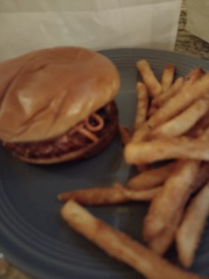 Barbecue Chicken Sandwich and Fries at Shahar in Louisville
