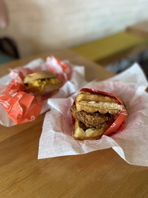 Shahar - Vegan Chicken and Waffle Sandwich   at Shahar in Louisville