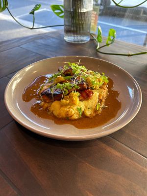 Barbecue king oyster mushrooms with polenta at Toil & Trouble in Brunswick East