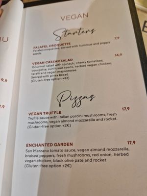 Vegan menu - top half at Totale Pizzeria Alvalade in Lisbon