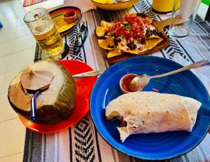 Coconut, vegan nachos and Buddha burritoos  at Tito's Bitchin' Burritos & Sourdough Pizzas in Koh Samui