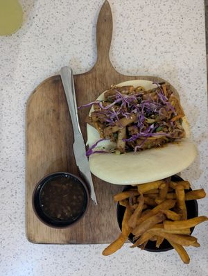Vegan Bao buns with sweet potato fries at Holy Dumpling! in Colombo