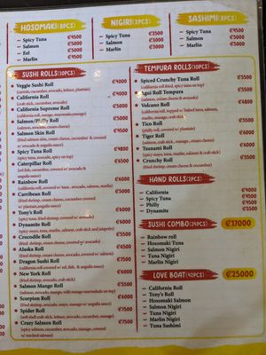 Menu at Anthony's Asian Cuisine in Tamarindo