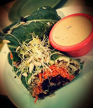 Vegan Collard Wraps with Quinoa, Hummus & Avocado at The Green Moustache - Lorimer Rd in Whistler