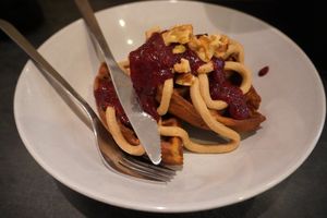 Blueberry buckwheat waffles at The Green Moustache - Lorimer Rd in Whistler