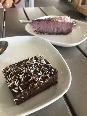 Raw brownie + Rae cheezcake  at The Green Moustache - Lorimer Rd in Whistler