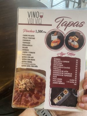 Menu  at Vino vidi vici in Tenerife