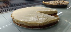 Vegan cheesecake... servi avec un coulis de griottes !  at La Droguerie in Vernoux-en-vivarais