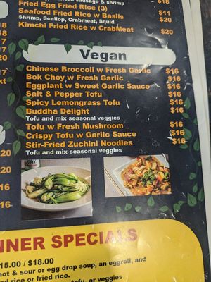 Vegan menu at Dong Nai in Austin