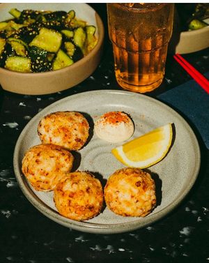 Tempura cornballs w/ mayo (vg option available for mayo) & spicy cucumber salad  at Bar Yuki in Milton