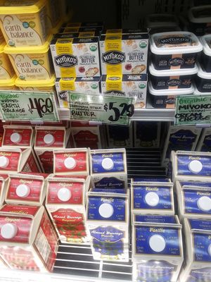Vegan butter, cream cheese and almond milk at Trader Joe's in Naples