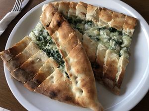 vegan pide with spinach and cheese  at Dilgelay in Stuttgart