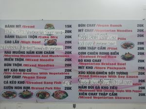 Menu on the wall at Quán Chay Gieo Duyên in Da Nang