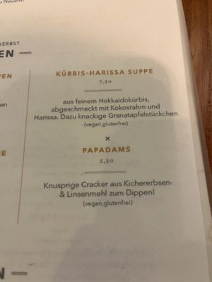Menu  at Das Reiskorn in Stuttgart