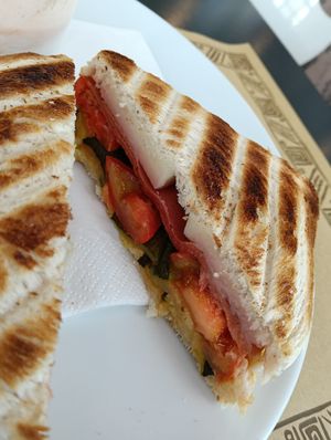 Toastie with vegan ham and vegetables at Biosapori Paese in Castagnole