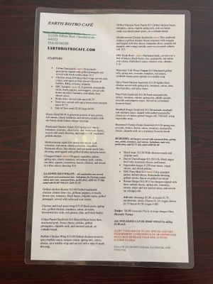 Menu July 2023  at Earth Bistro in Cleveland