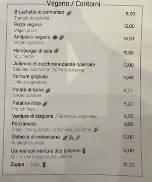 Vegan Menu on the Main Menu at Alla Bracioleria Vaticano in Rome