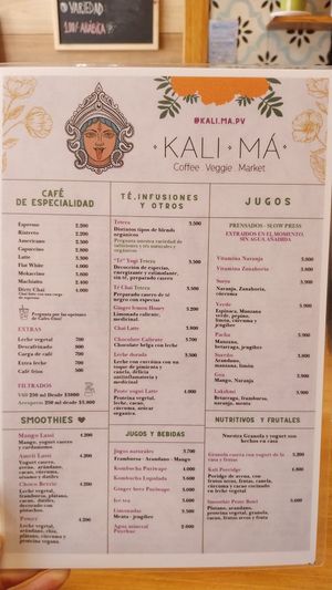 Menu at KALI MA in Puerto Varas