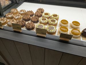 Some of the lovely sweet options. The case has much more than what's seen here. #Veganuary at Land & Monkeys - Les Halles in Paris