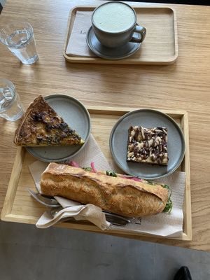 Quiche, Browkie, Matcha Latte and Sandwich Marin 🐟   at Land & Monkeys - Les Halles in Paris