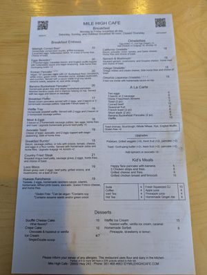 Menu (4/25) at Mile High Cafe in Idyllwild