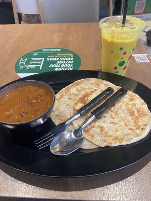 Roti Prata and Mango Lassi  at SIN - Kaveri Express - T1 in East Singapore