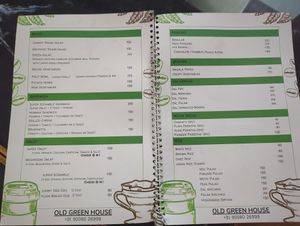 Menu at Old Green House Cafe in Mysore
